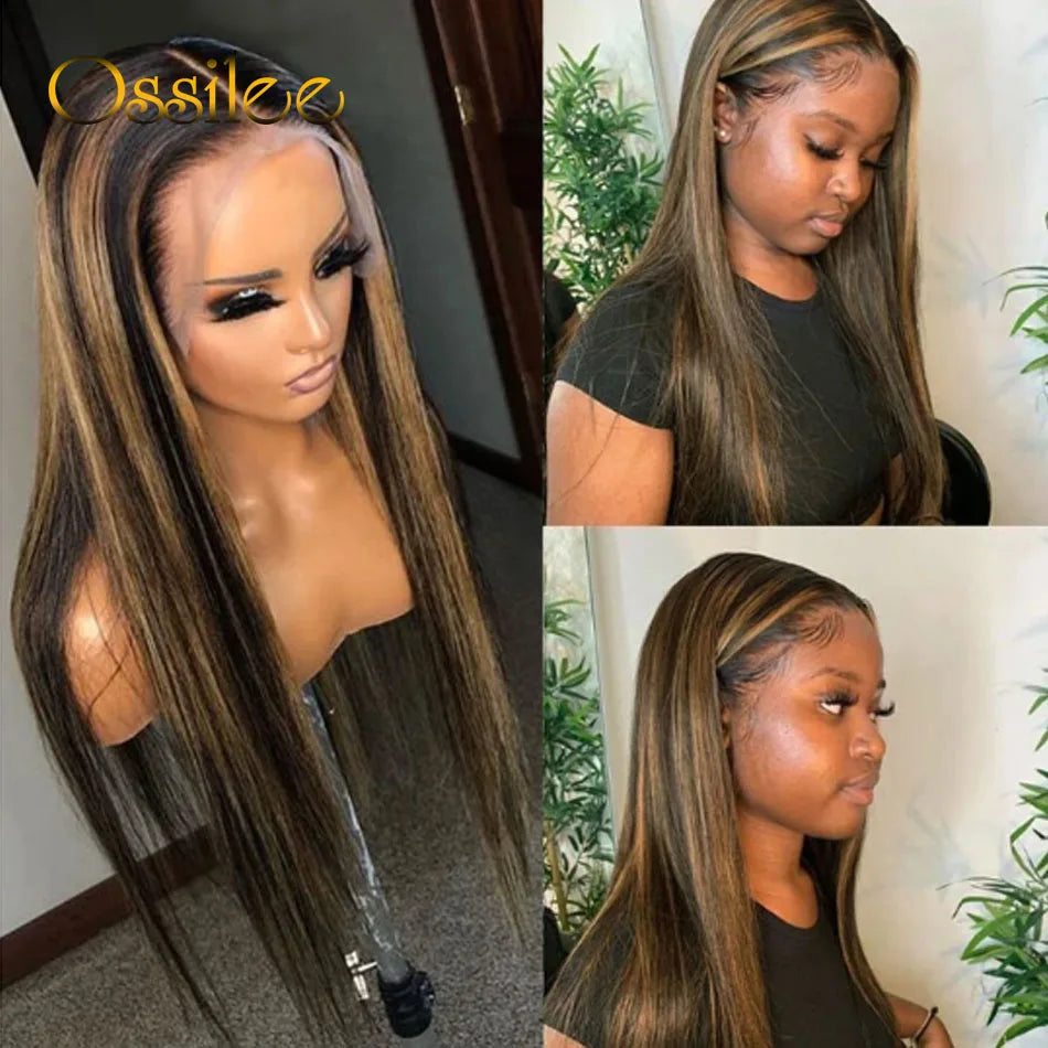 13x4/13x6 Straight Human Hair Lace Wigs for Women Remy Brazilian Lace Frontal Wigs Ombre 1B 27 Highlight human Hair Wigs