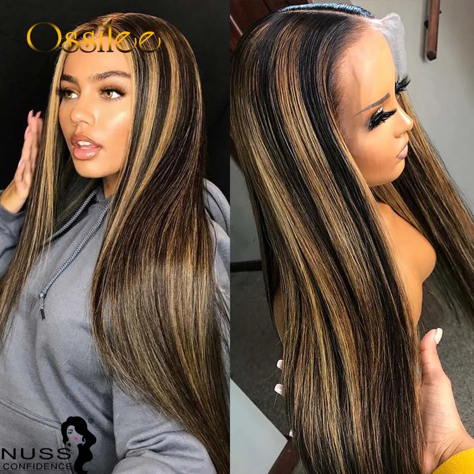 13x4/13x6 Straight Human Hair Lace Wigs for Women Remy Brazilian Lace Frontal Wigs Ombre 1B 27 Highlight human Hair Wigs